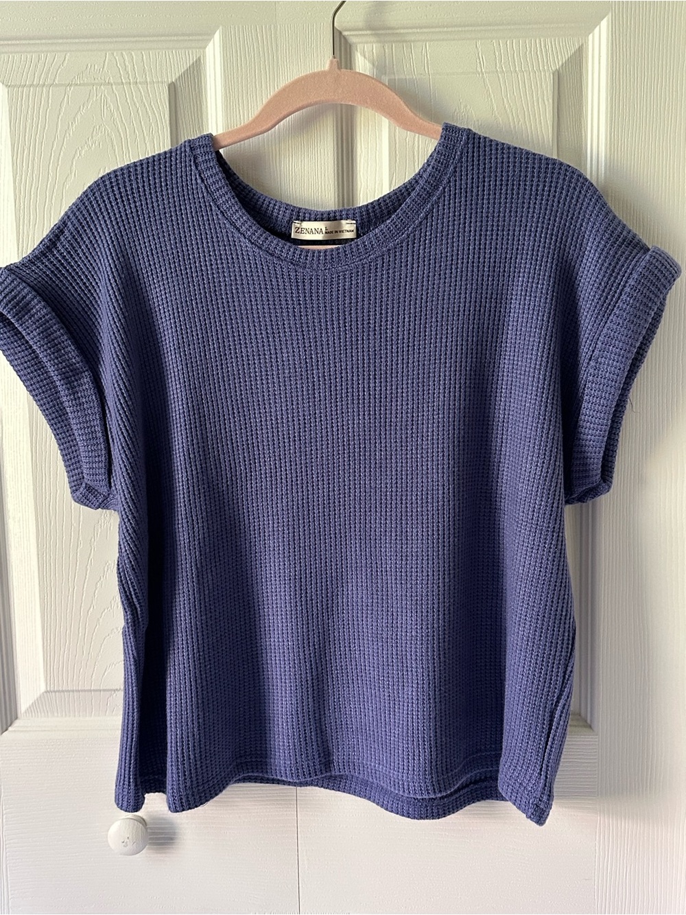 NWOT Zenana Waffle Knit Short Sleeve Top in Marlin